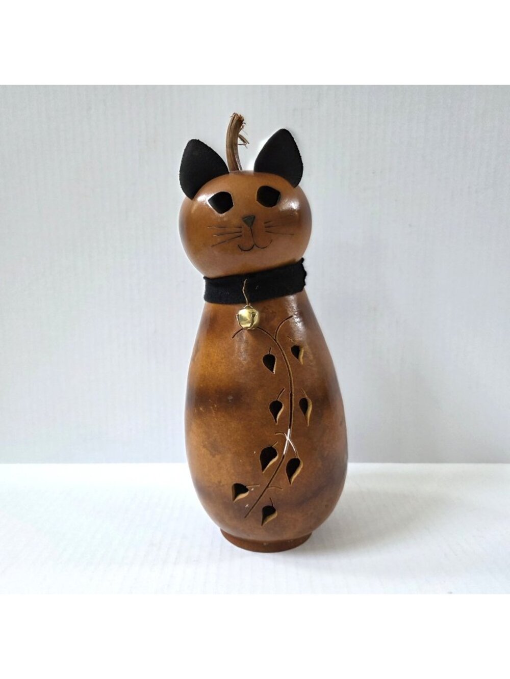 Meadowbrooke Gourds Cat with Bell 13" Tall Folk Art Primitive Decor Figure Light